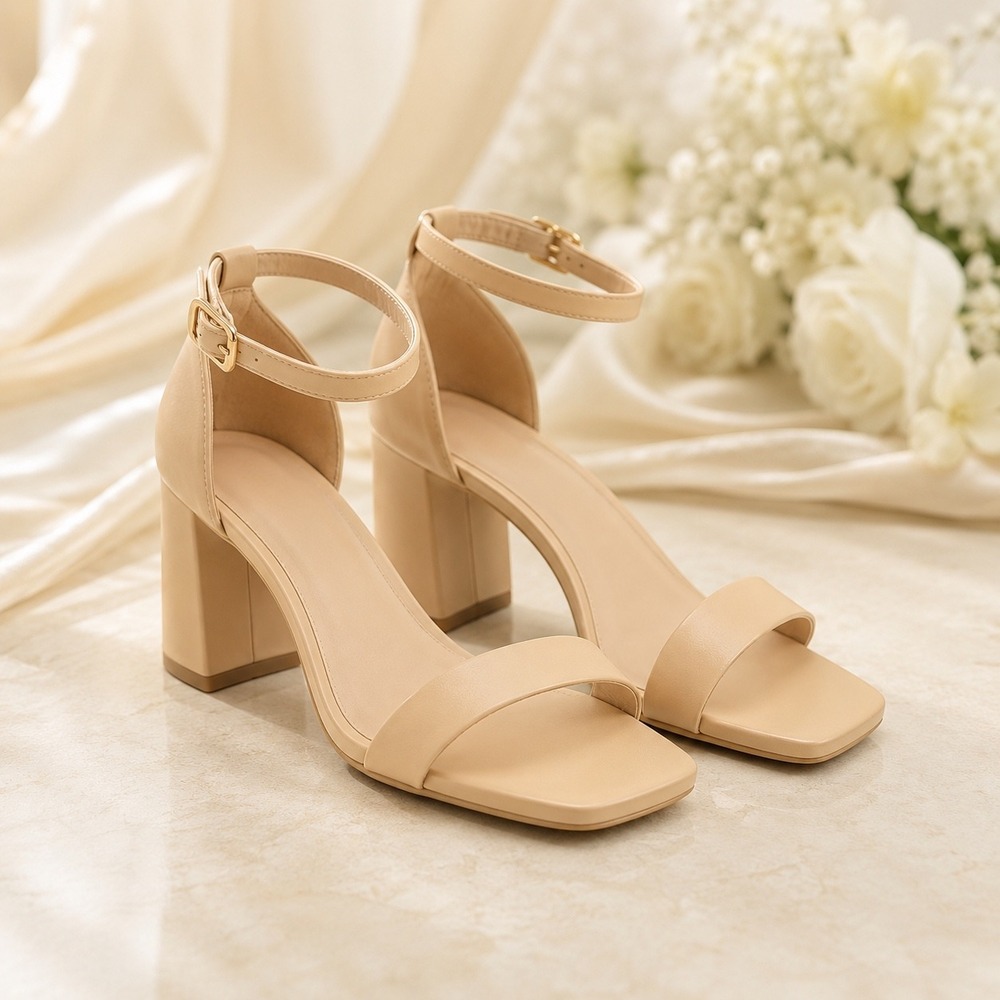 Dream Pairs Nude Block Heel Ankle Strap Sandals Square Toe Beige Womens 9.5